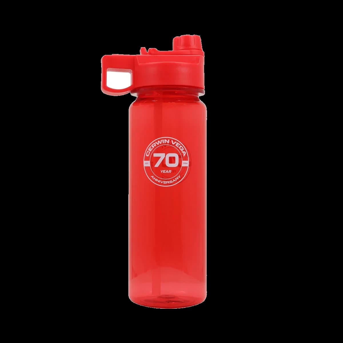 Cerwin-Vega 70th Anniversary Commemorative Plastic Water Bottle - 24 oz, Leakproof -Red - 24OZ