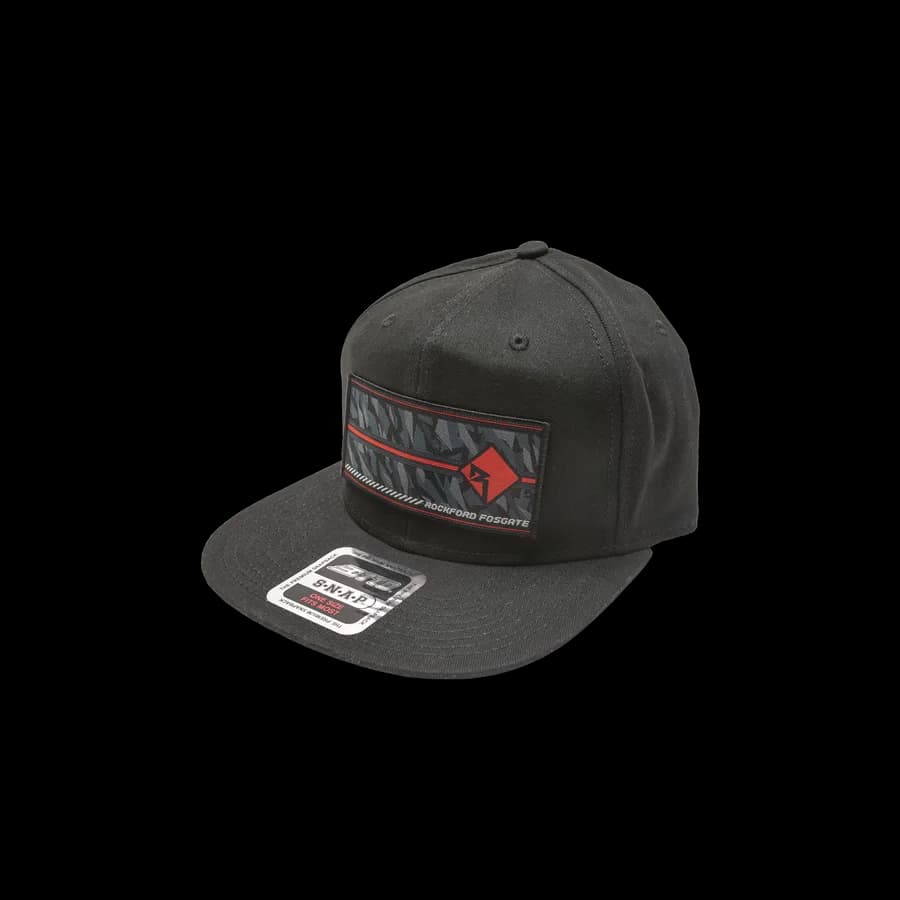 Black Snapback Hat with Multi-Color Camo Graphic