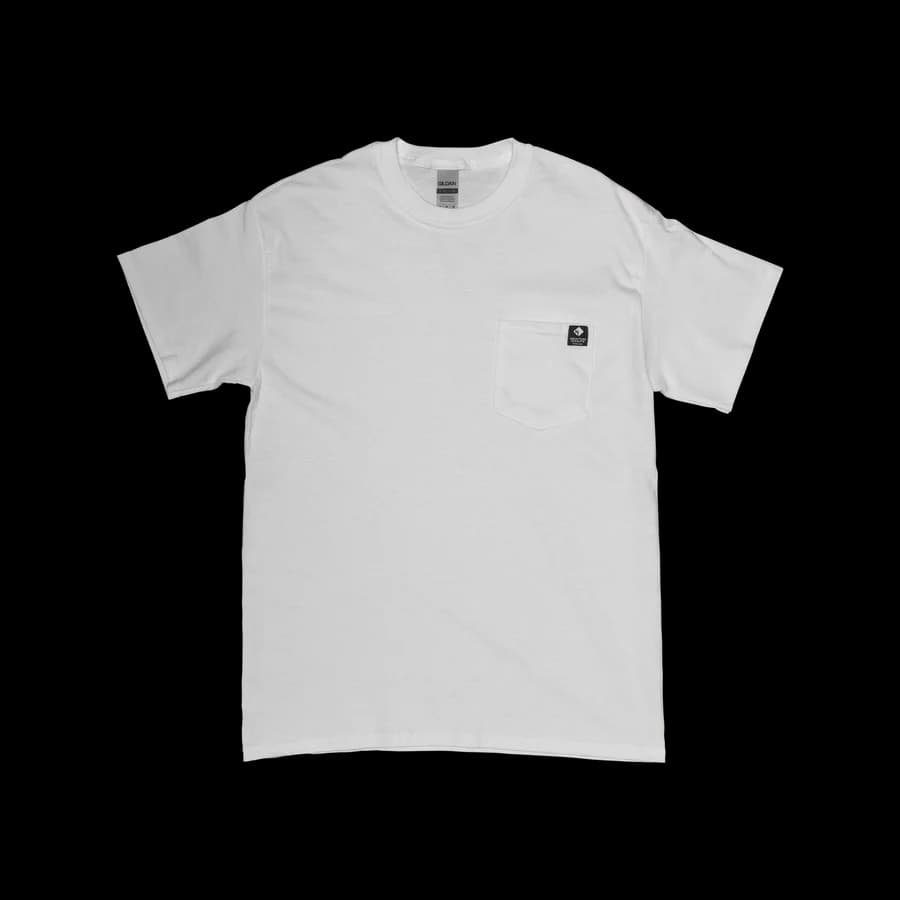 White Pocket T-Shirt w/ Black Woven Tag – M