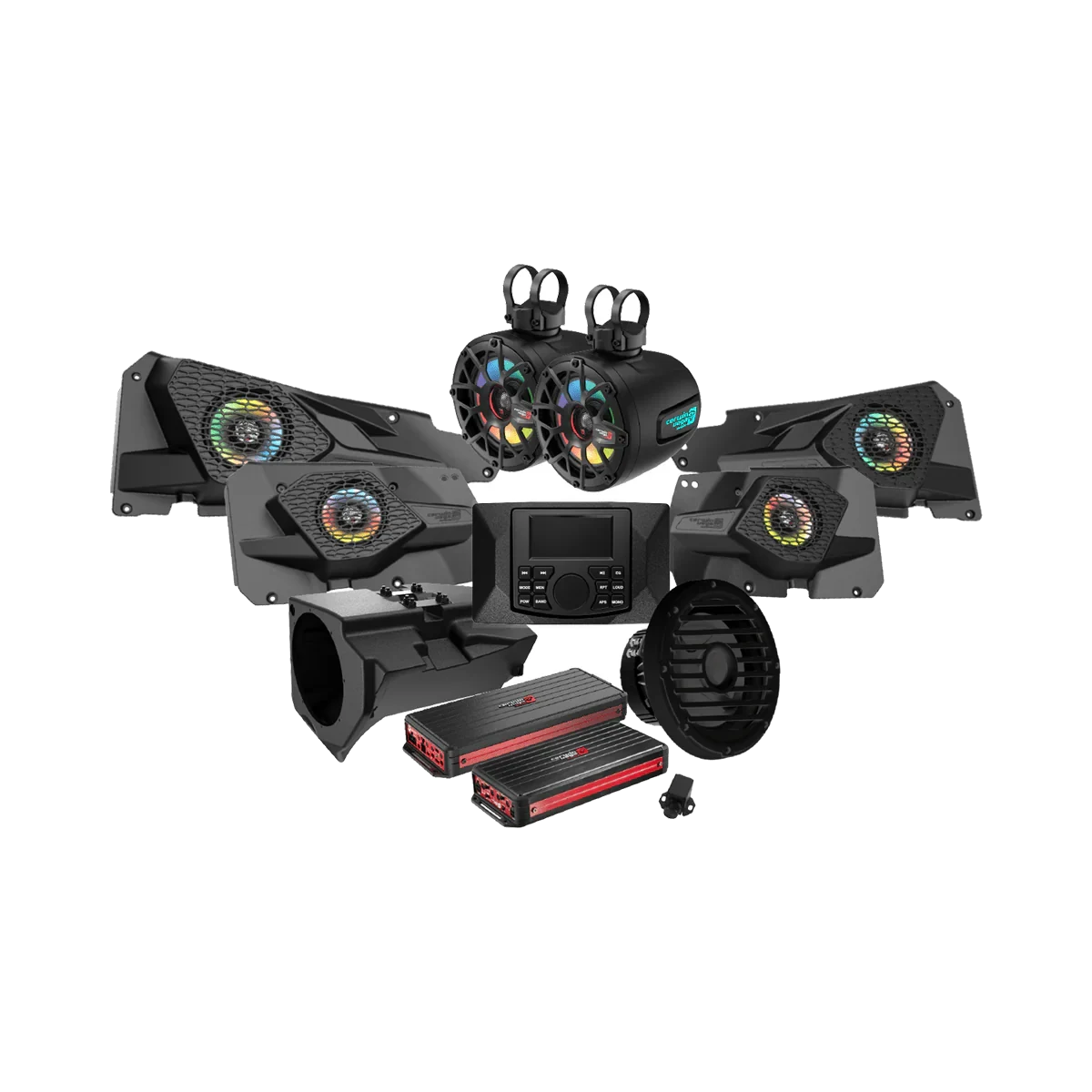 2014+ RZR XP Complete Audio Kit with 6 Ch & 1 Ch Digital Amplifier 10” Sealed Marine Subwoofer, 6.5” Tower Speaker System, and CMR3 Media Audio Player - RPMRZRKD43