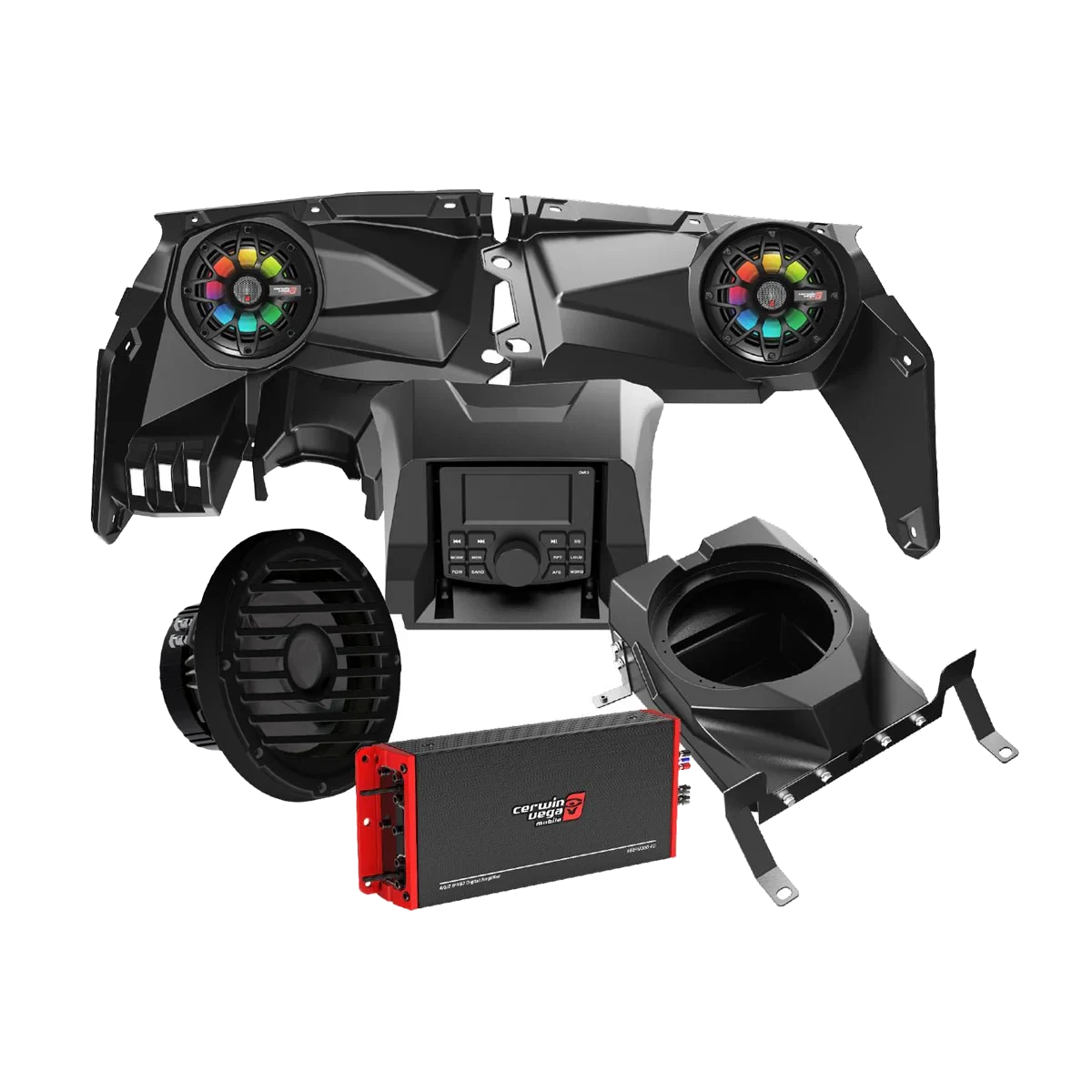 2017+ Can Am Maverick X3/X3 Max - Radio, Speakers, and 10” Marine Subwoofer with 4CH Amplifier Kit - RPMX3KM2