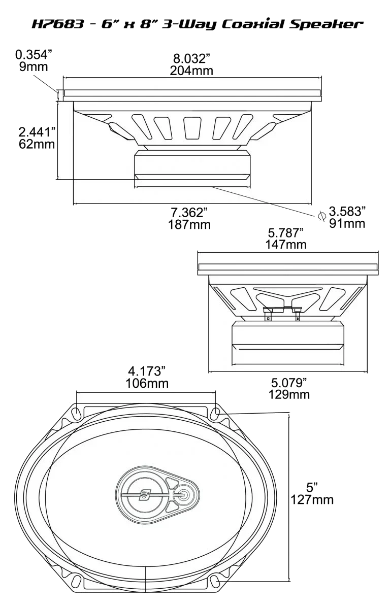 H7683 - HED Series 6"x8" 3-Way Coaxial Speakers