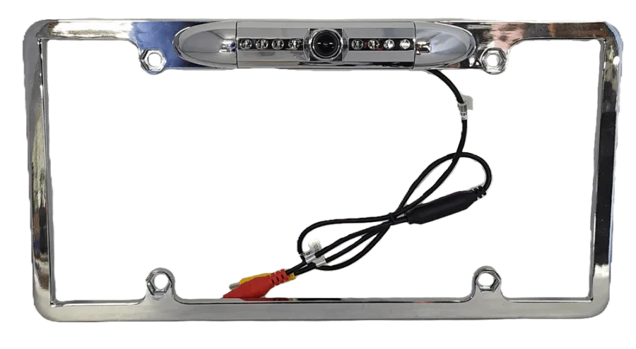Chrome HD License Plate Frame with Backup Camera - CLF1C