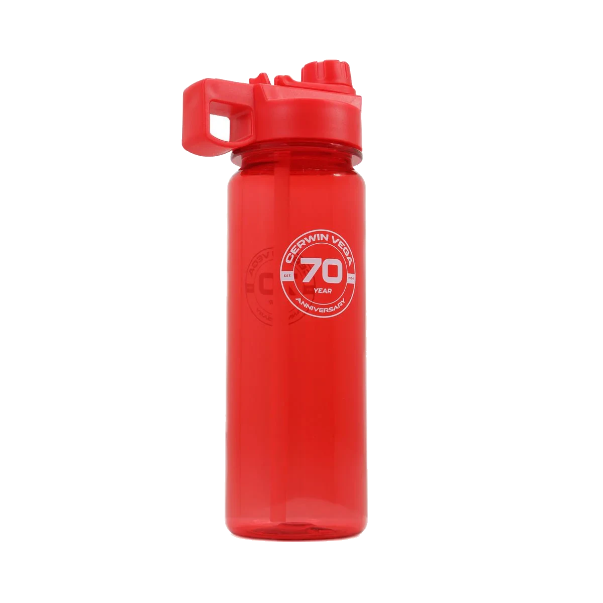 Cerwin-Vega 70th Anniversary Commemorative Plastic Water Bottle - 24 oz, Leakproof -Red - 24OZ