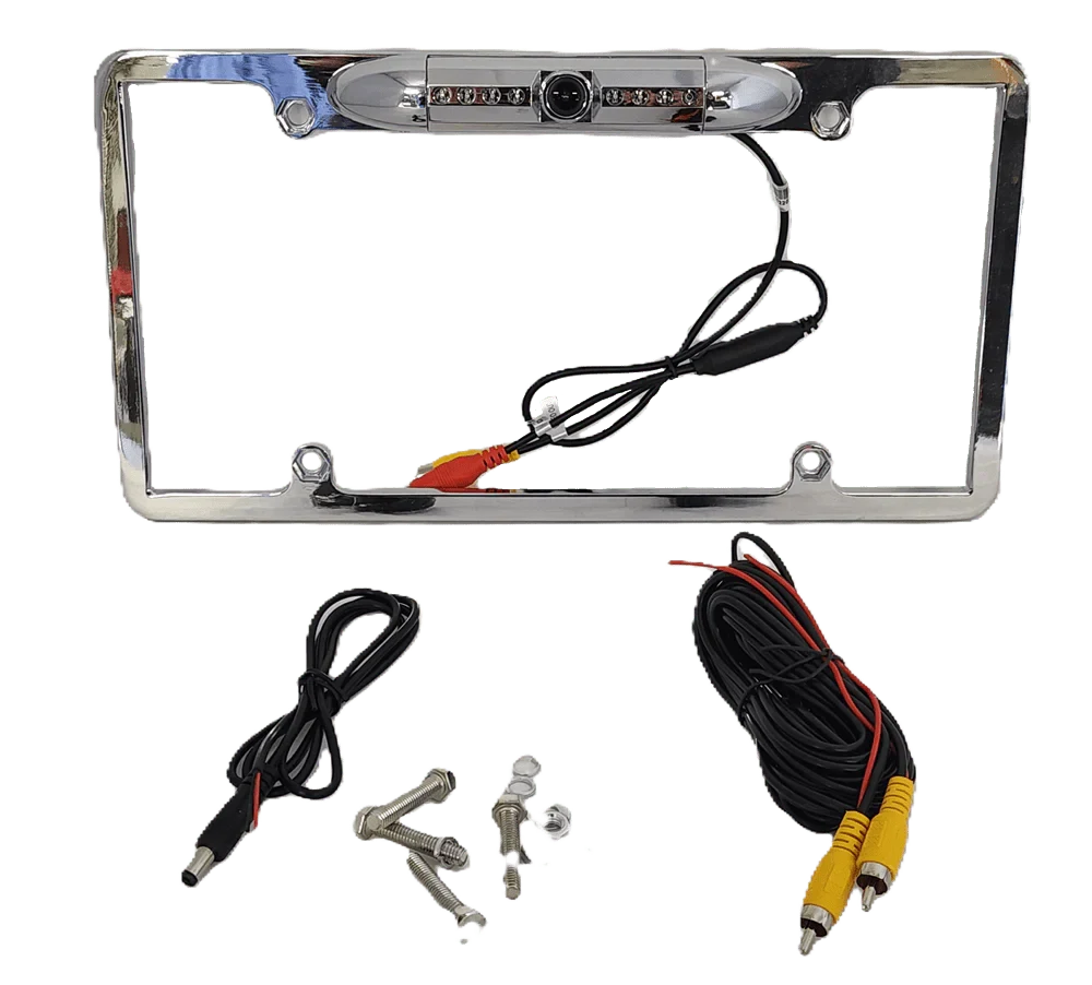 Chrome HD License Plate Frame with Backup Camera - CLF1C