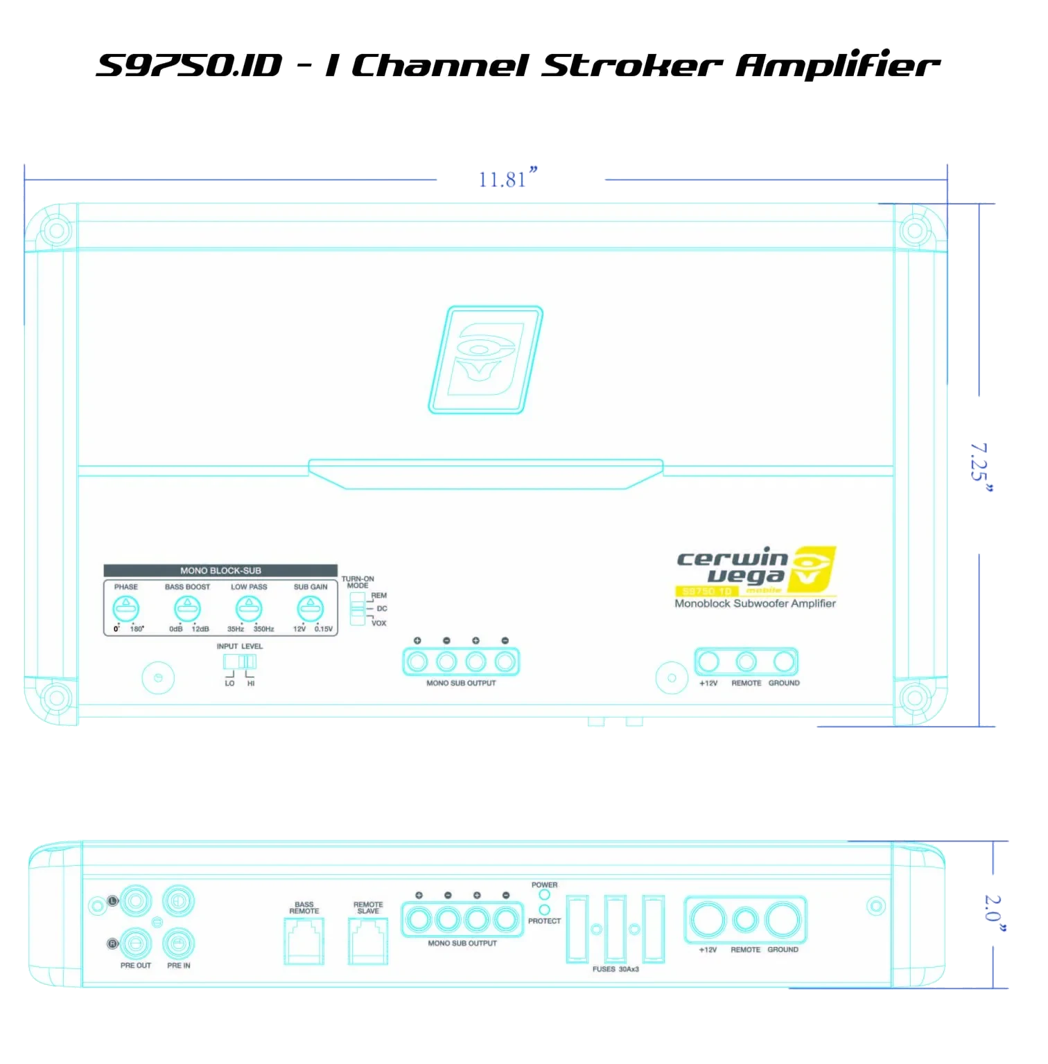 Stroker 1-Channel 500W RMS Class-D Mono Block Amplifier - S9750.1D