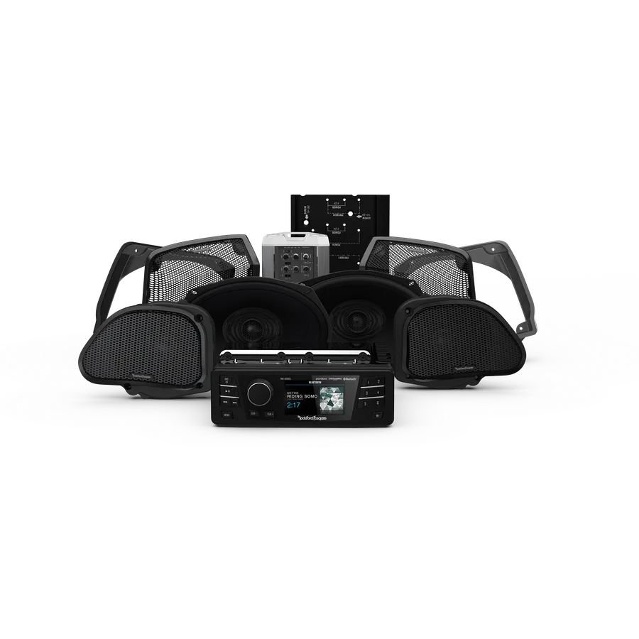 1998-2013 Harley-Davidson® Road Glide® Source Unit, 4-Speaker & Amp Kit (Gen-2)