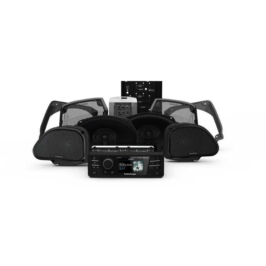 1998-2013 Harley-Davidson® Road Glide® Source Unit, 4-Speaker & Amp Kit (Gen-2)
