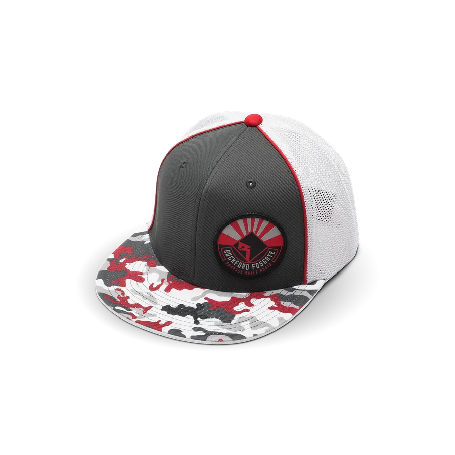 Grey & White Hat w/ Red Camo Bill and RF Patch (S/M)