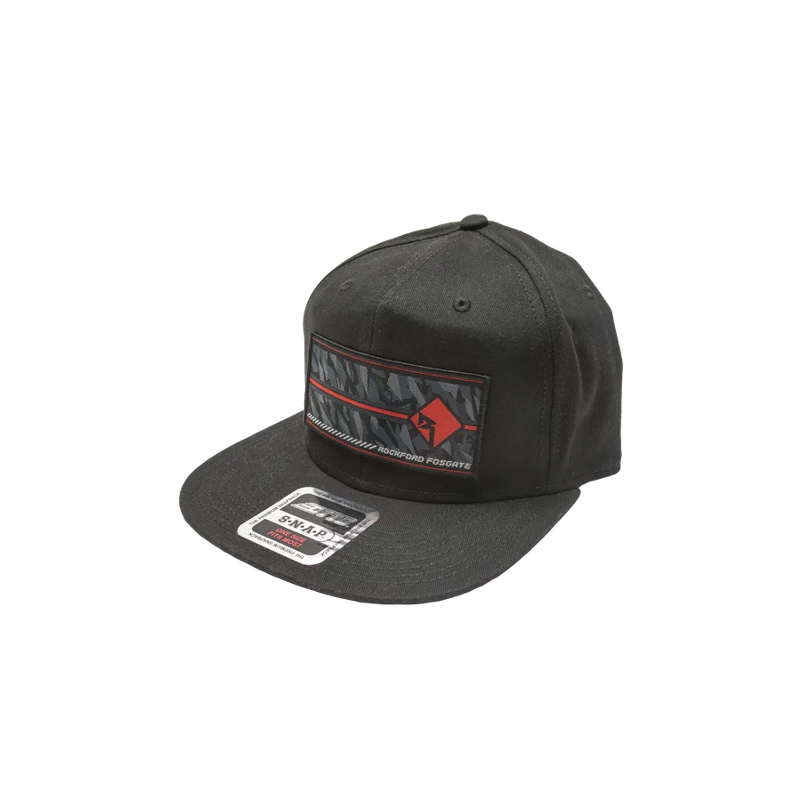 Black Snapback Hat with Multi-Color Camo Graphic