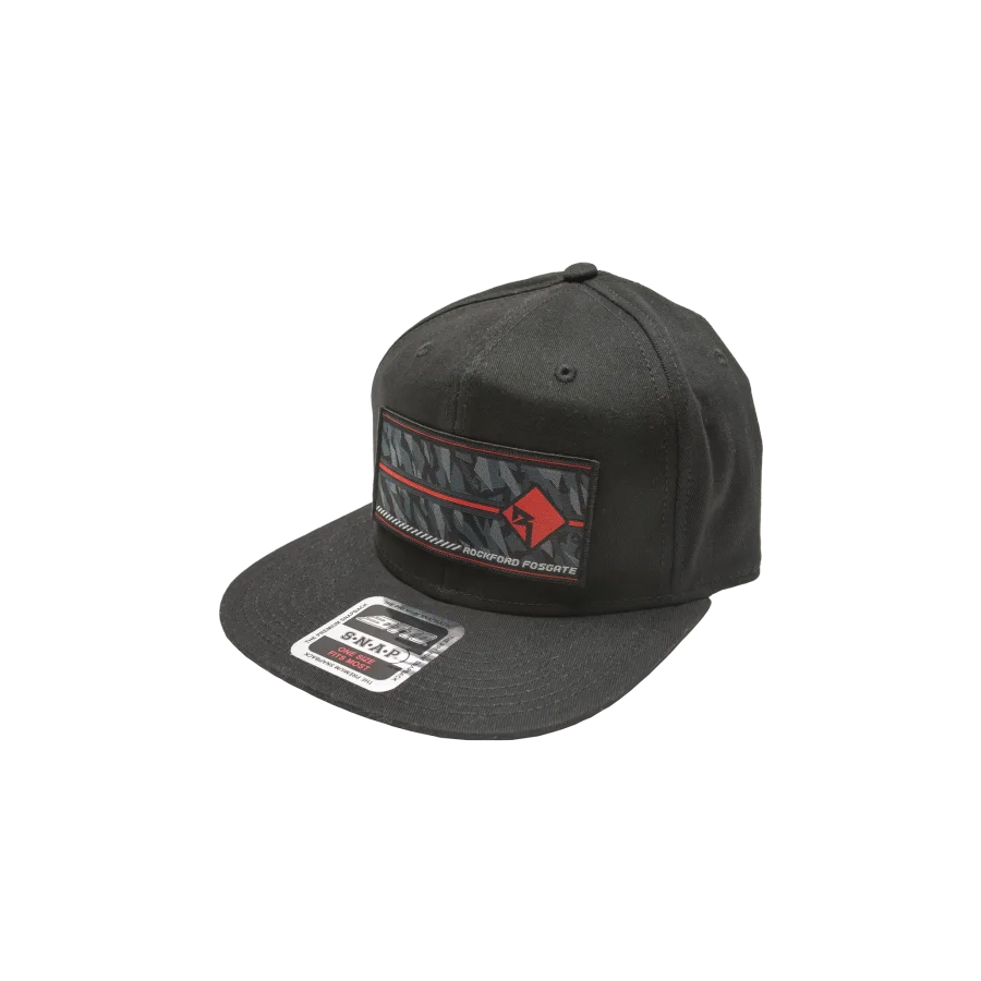 Black Snapback Hat with Multi-Color Camo Graphic