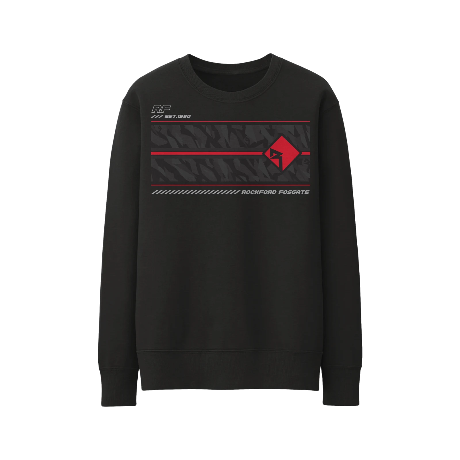 Black Sweatshirt with Red Diamond-R Logo over a Grey Camouflage Pattern (XL)
