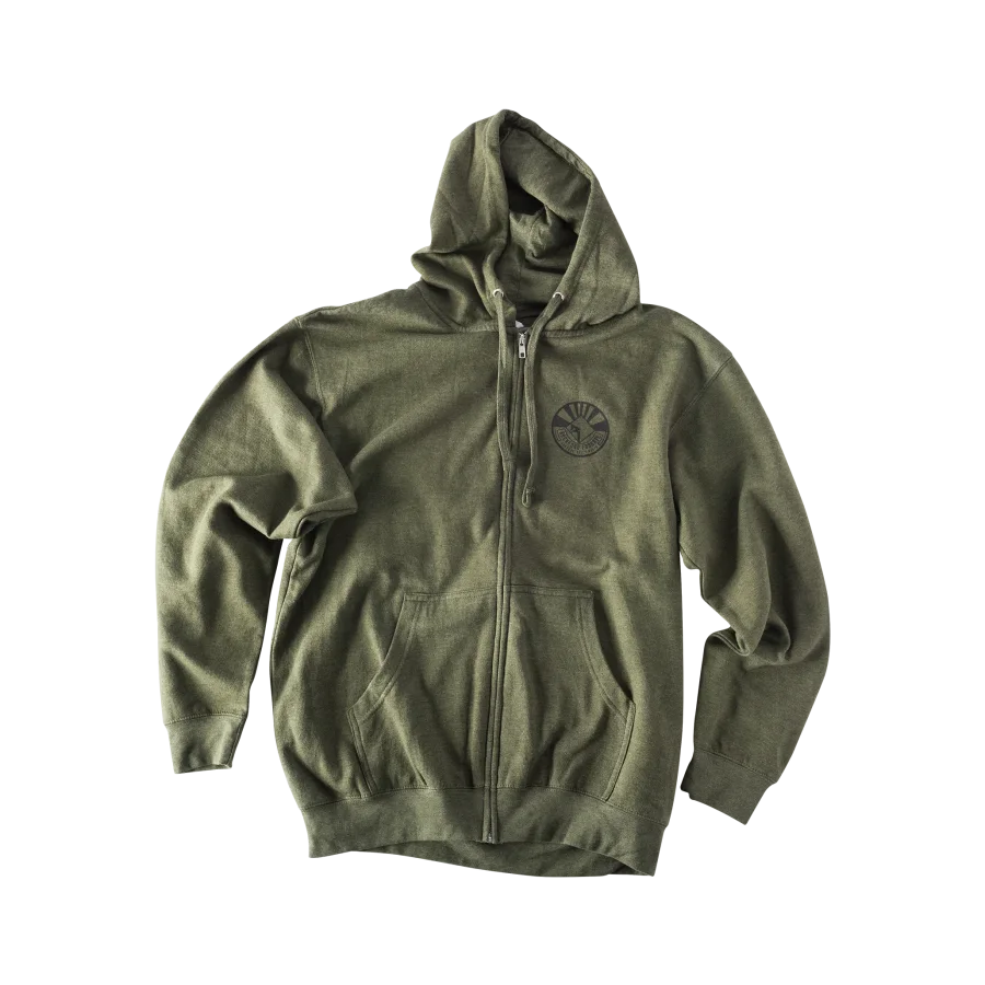 Army Green Zip up Hoodie w/ RF Graphic-M