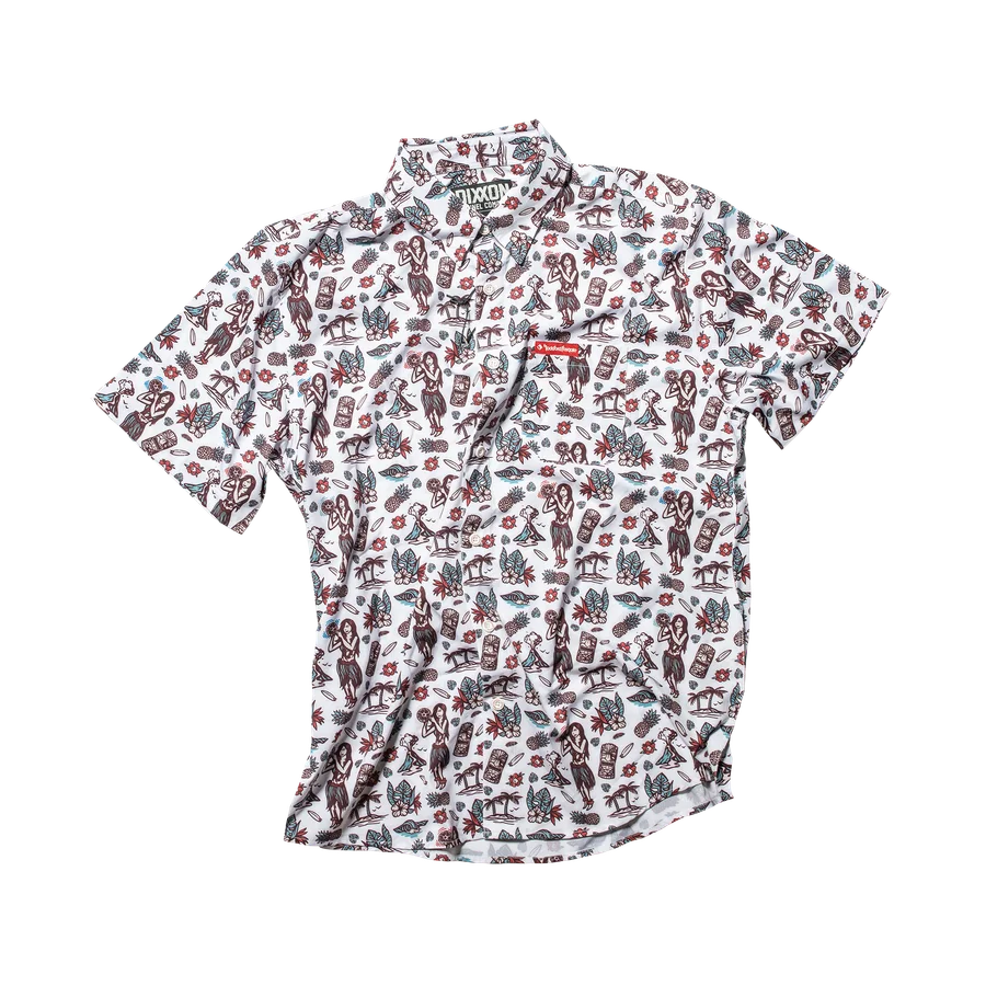 Men’s White Dixxon Short Sleeve Button-Up Shirt with Custom RF Pattern - S