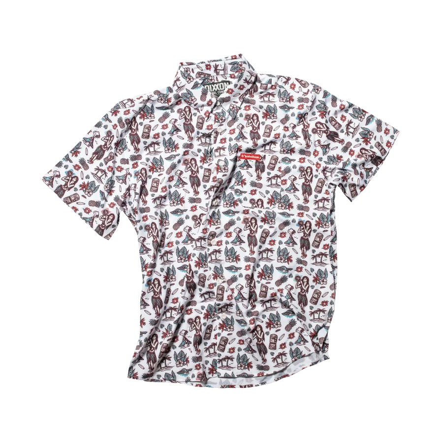 Men’s White Dixxon Short Sleeve Button-Up Shirt with Custom RF Pattern - S