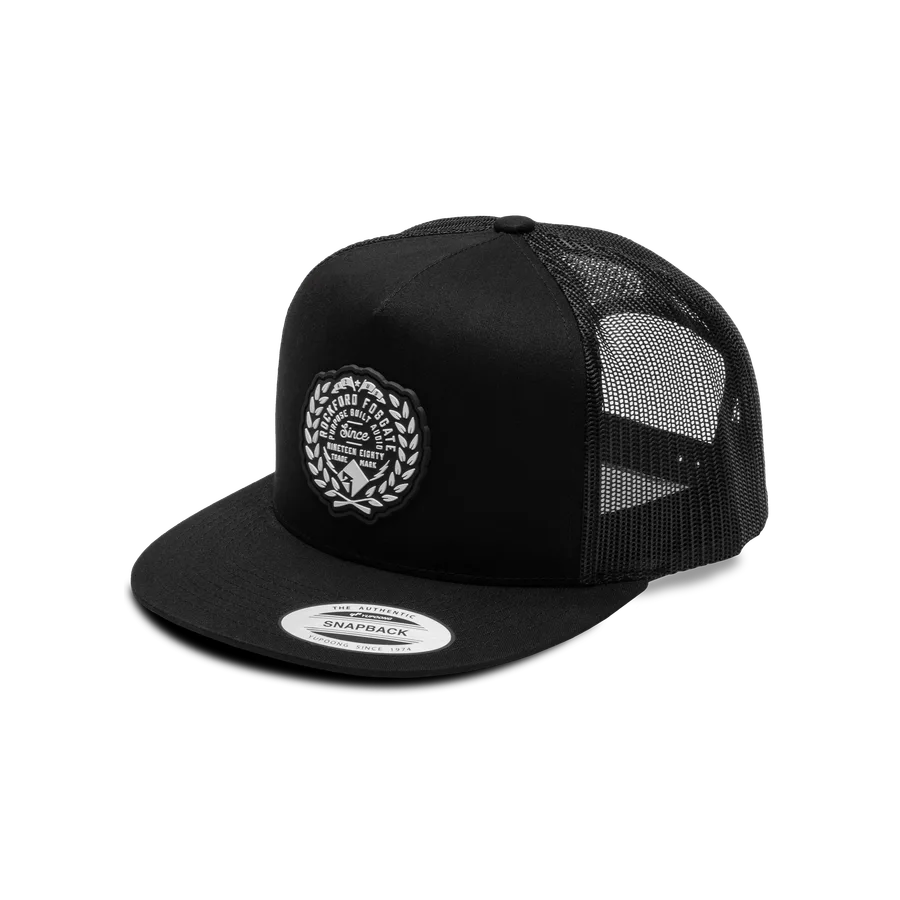Black Snapback Hat with white Rubber Patch