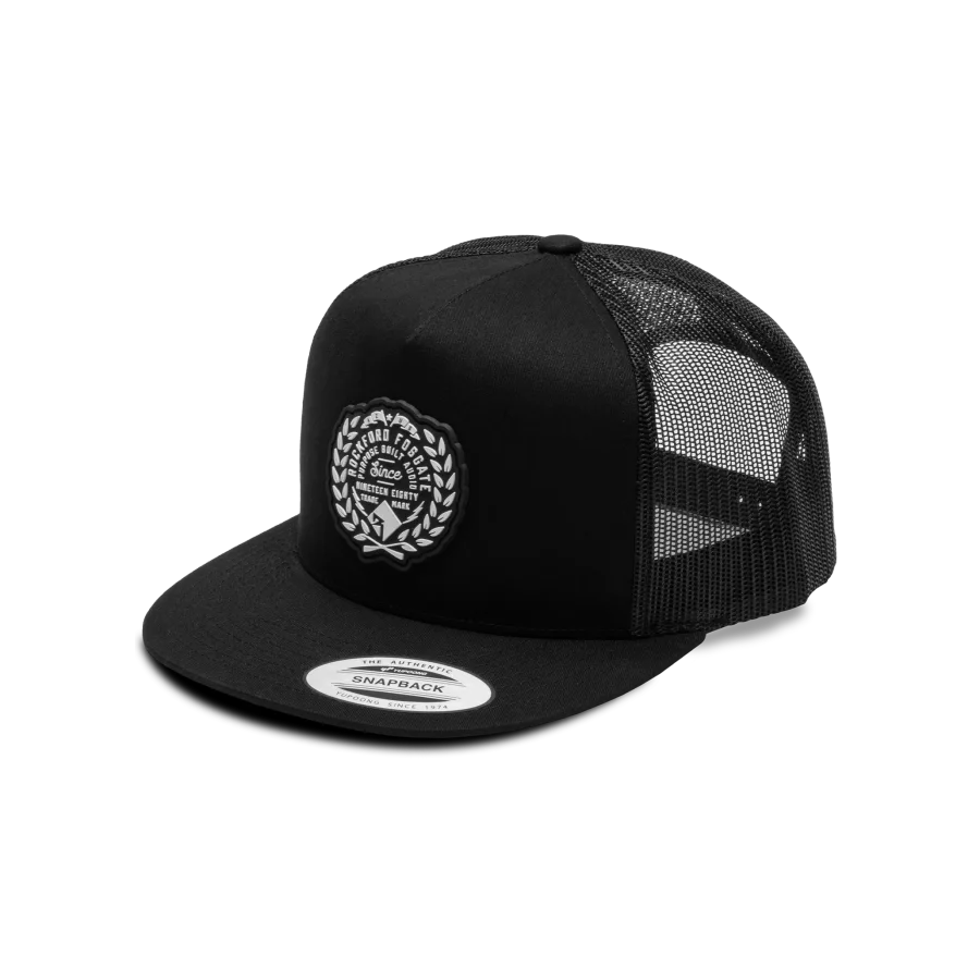 Black Snapback Hat with white Rubber Patch