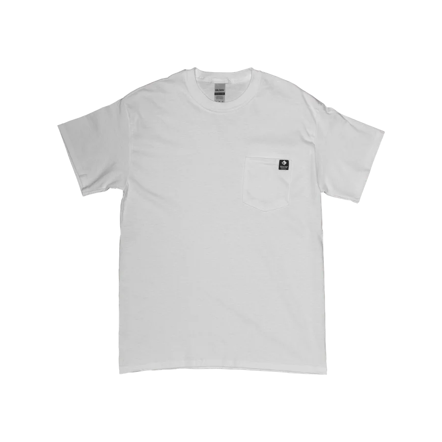 White Pocket T-Shirt w/ Black Woven Tag – M