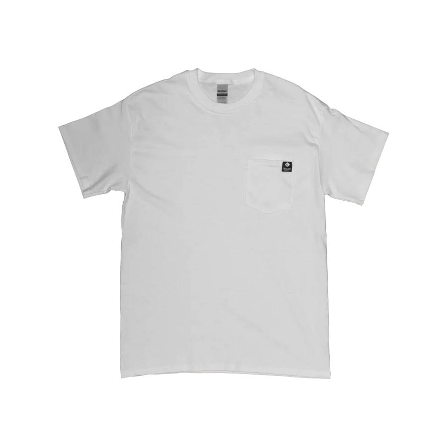 White Pocket T-Shirt w/ Black Woven Tag – M