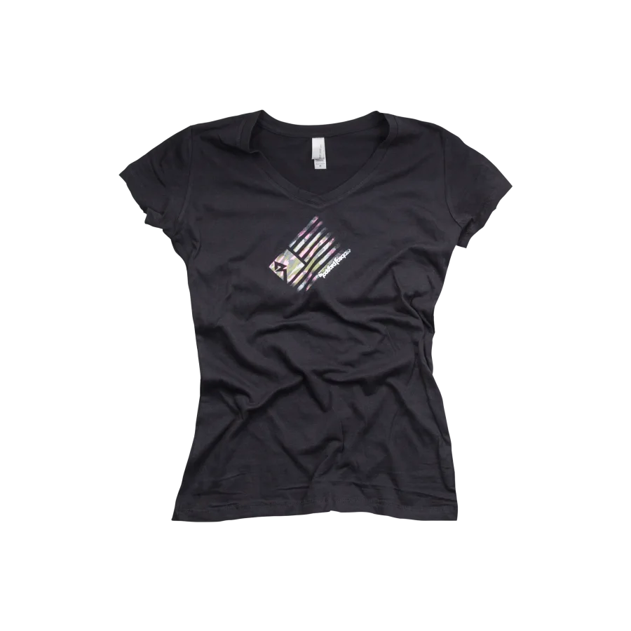 Womens Black T-Shirt w/ Camo Flag Graphic (L)