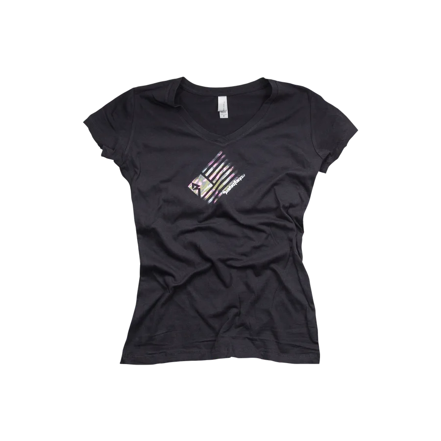 Womens Black T-Shirt w/ Camo Flag Graphic (S)