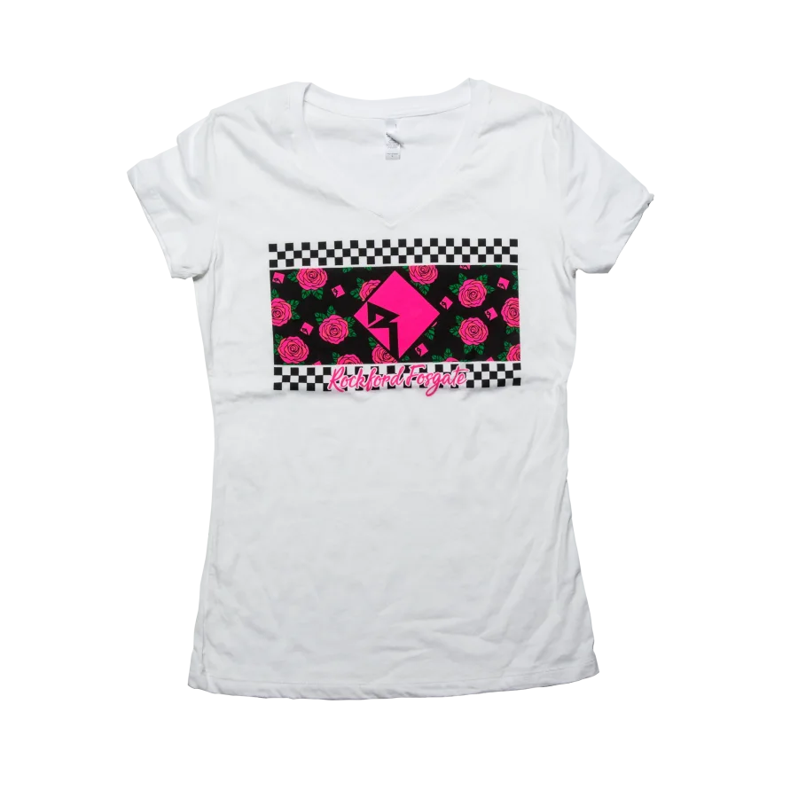 White Ladies T-Shirt w/ Rose Graphic-L