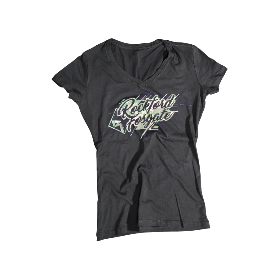 Ladies Black T-shirt w/ Camo Graphic-L
