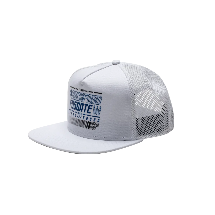 White Mesh Back Hat with Royal Blue RF Logo