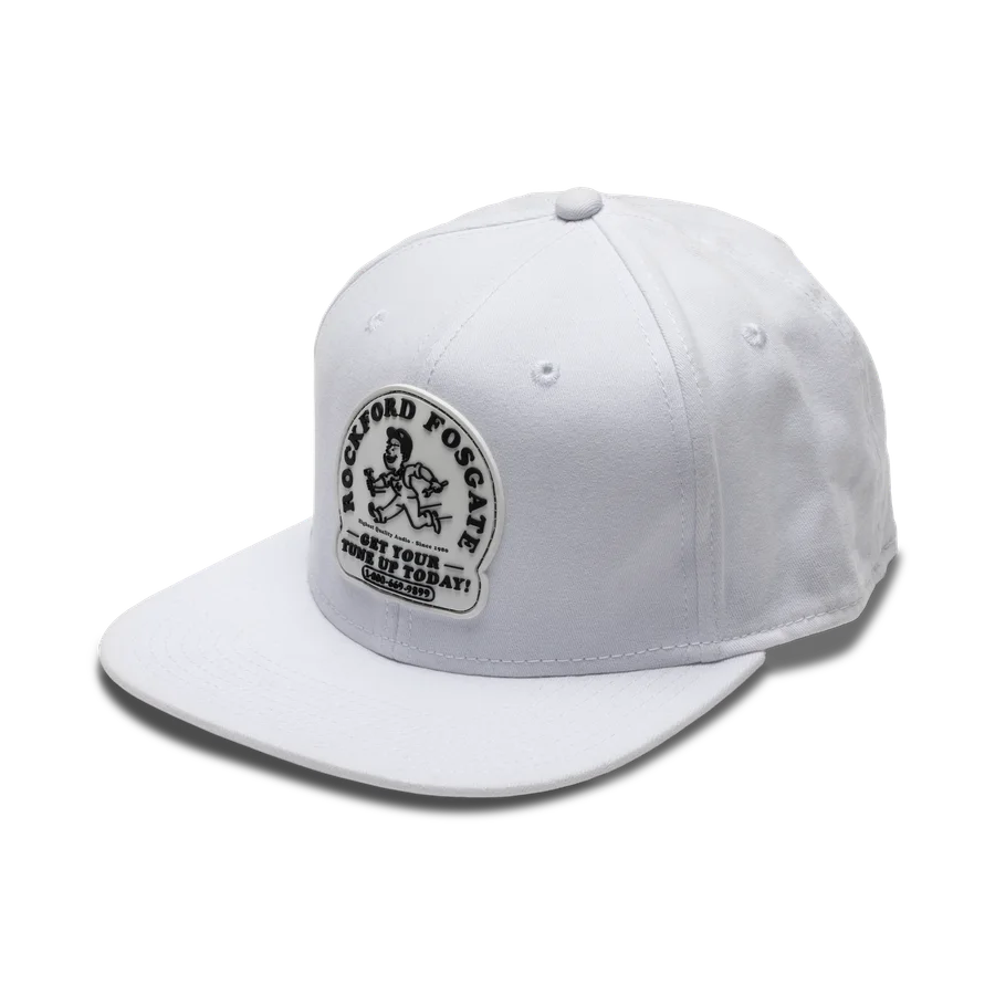 White Snapback-Flex Hat w/ White & Black Rubber Patch