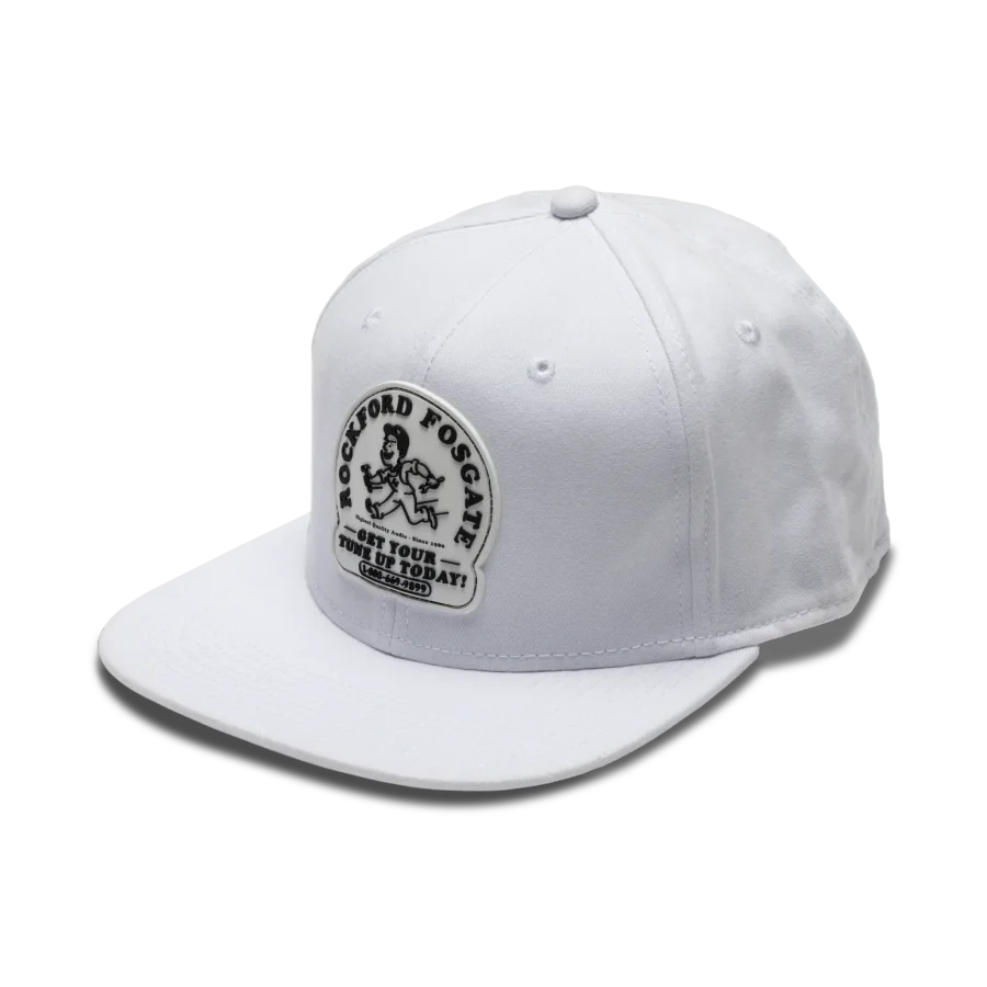 White Snapback-Flex Hat w/ White & Black Rubber Patch