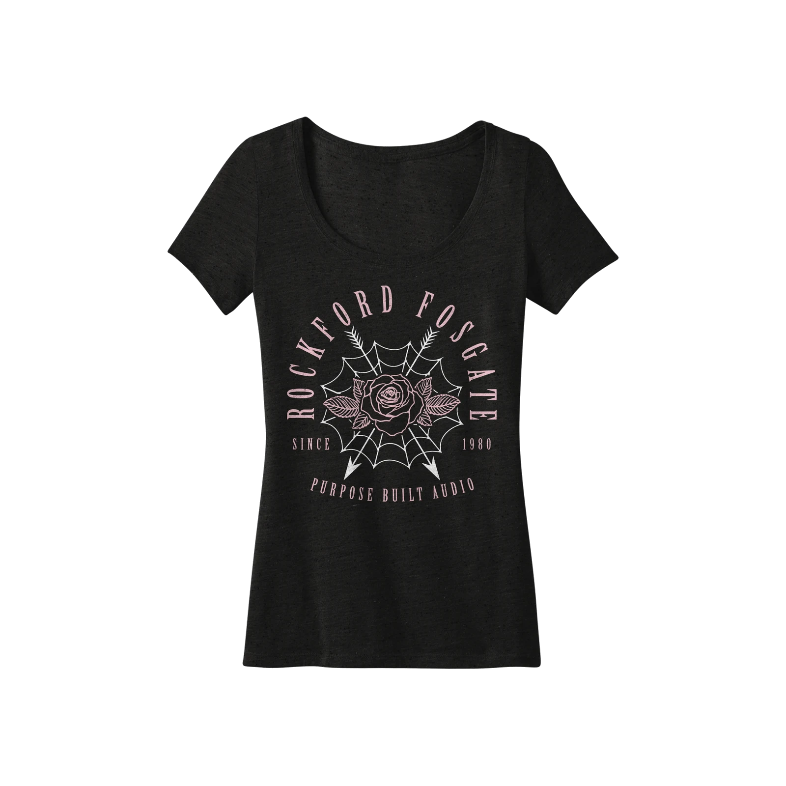 Black Ladies T-shirt with White Web and Pink Rose Design (XL)
