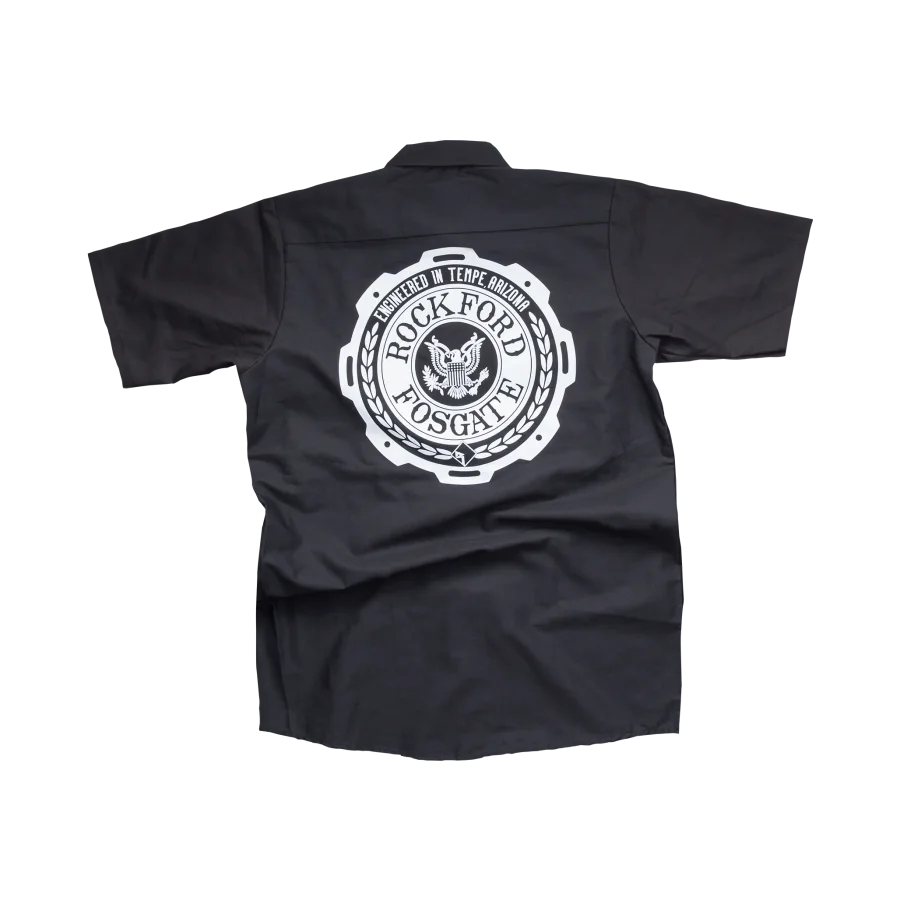 Black Button Down Camp Shirt w/ White RF Graphic (L)