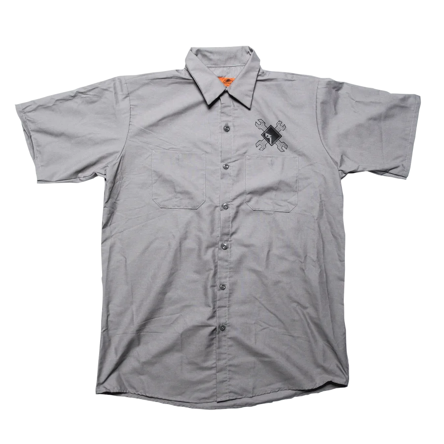 Charcoal Button Down Camp Shirt w/ White RF Graphic-M