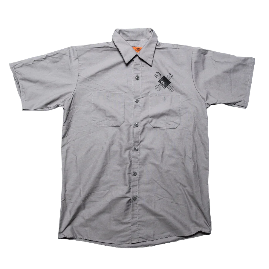 Charcoal Button Down Camp Shirt w/ White RF Graphic-M