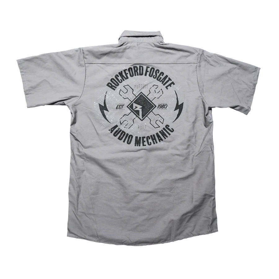 Charcoal Button Down Camp Shirt w/ White RF Graphic-L